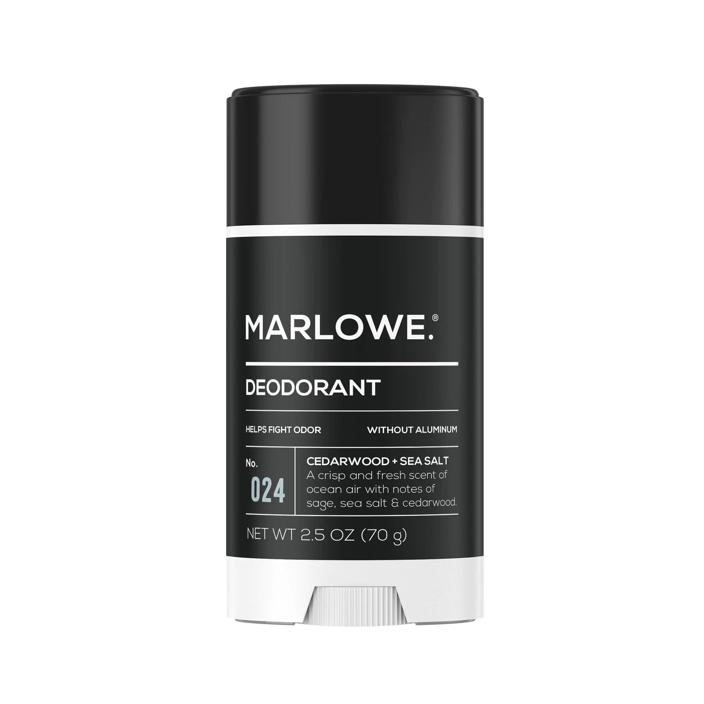 MARLOWE. No. 024 Natural Deodorant for Men – Cedarwood & Sea Salt Scent (2.5oz)
