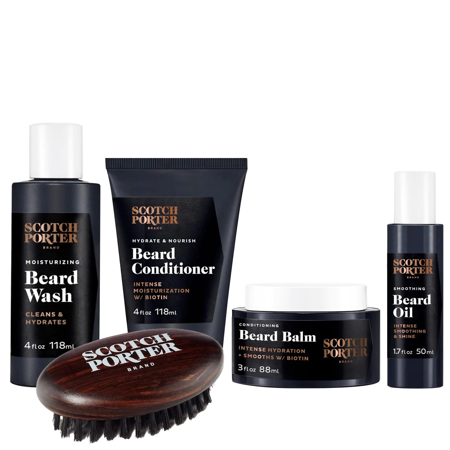 Scotch Porter Beard Care Kit for Men – Includes Beard Wash, Conditioner, Serum, Balm & Brush