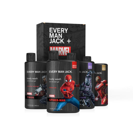 Every Man Jack Marvel Body Wash Gift Set – 4 Clean-Ingredient Scents Inspired by Spider-Man, Thor, Iron Man & Black Panther