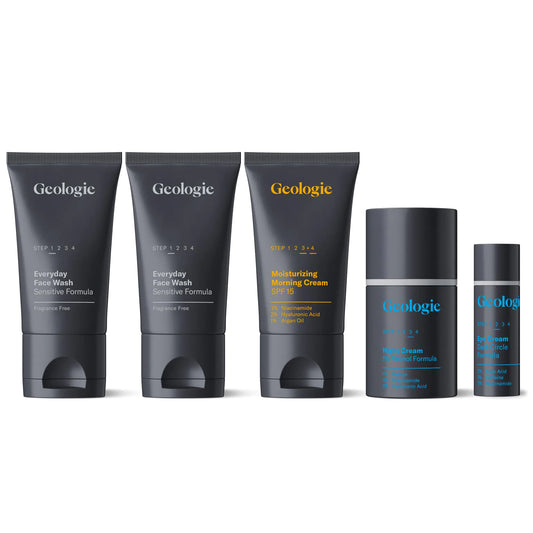 Geologie Men’s 5-Piece Skincare Set – Face Wash, Retinol, SPF Moisturizer & Eye Cream
